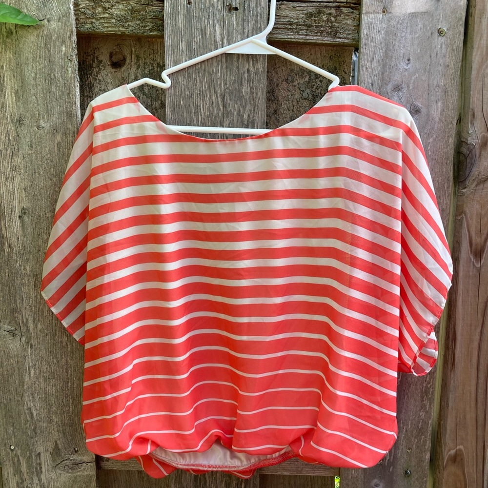 Womens Light & Airy Salmon &’White Striped Top w/ Elastic Waist by BCX